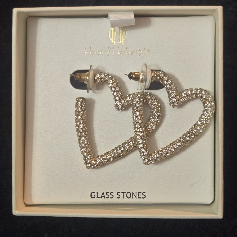 EUC House of Harlow 1960 Glass Stone Hoop Earrings
